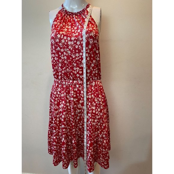 New Shows Womens Floral Mini Dress Halter Neck Back Keyhole Smocked Waist Red M - Picture 3 of 8